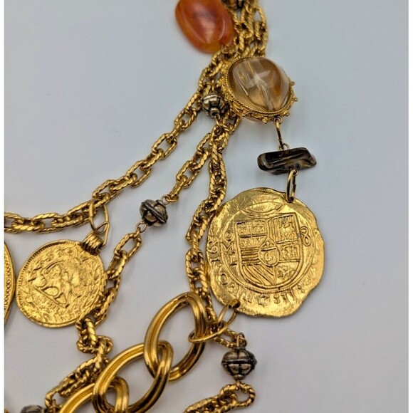 Vintage Les Bernard Gold Tone Multi Stand Coin Lucite Long Statement Necklace - Picture 10 of 16